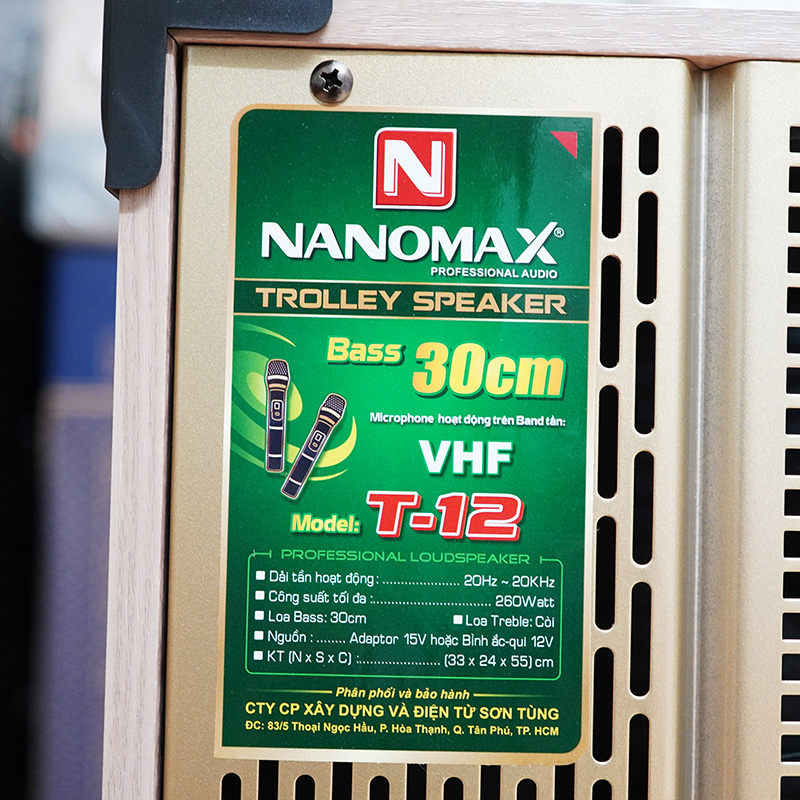 Loa kéo karaoke mini Nanomax T-12 trắng vàng 12