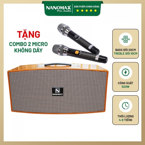 Loa Karaoke Xách Tay Nanomax X-320 Bass Đôi 20cm 520w