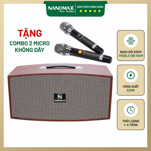 Loa Karaoke Xách Tay Nanomax X-420 Nâu Bass Đôi 20cm